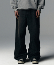 NOT4NERD(�m�b�g�t�H�[�i�[�h)��Linen Like Wide Fit Denim Pants - Black(�f�j���p���c)
