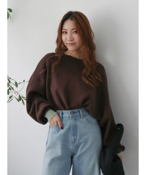 Ungrid(アングリッド)の「コットン混ショートルーズニット(ニット/セーター・レディース・オレンジ/イエロー/ライトグレー/ブラウン・FREE)」の3枚目の写真