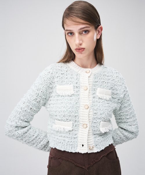ETMON(エトモン)の「Mix Tweed Fringe Knit Cardigan Cream(カーディガン/ボレロ・レディース・その他・FREE)」の1枚目の写真