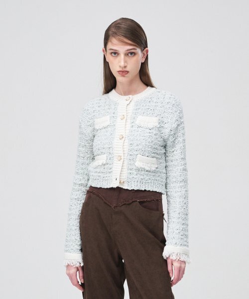 ETMON(エトモン)の「Mix Tweed Fringe Knit Cardigan Cream(カーディガン/ボレロ・レディース・その他・FREE)」の2枚目の写真