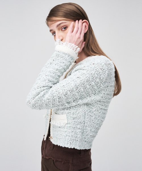 ETMON(エトモン)の「Mix Tweed Fringe Knit Cardigan Cream(カーディガン/ボレロ・レディース・その他・FREE)」の3枚目の写真