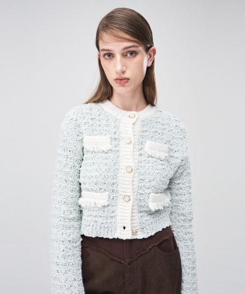 ETMON(エトモン)の「Mix Tweed Fringe Knit Cardigan Cream(カーディガン/ボレロ・レディース・その他・FREE)」の6枚目の写真