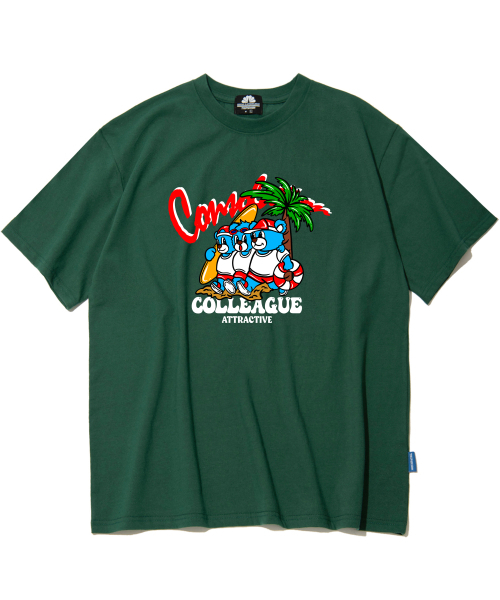 TRIPSHION(トリップション)の「コレッジベア グラフィックTシャツ - グリーン(Tシャツ/カットソー・メンズ・その他・LARGE/MEDIUM/X-LARGE)」の1枚目の写真