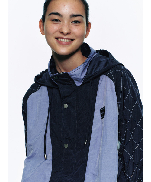 COLOR BLOCK WIND BREAKER HOOD JUMPER_NAVY