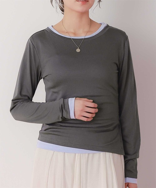 titivate(ティティベイト)の「レイヤードスリットデザイントップスセット(Tシャツ/カットソー・レディース・チャコール/ブラック/グレー/ブラウン・M/L)」の4枚目の写真