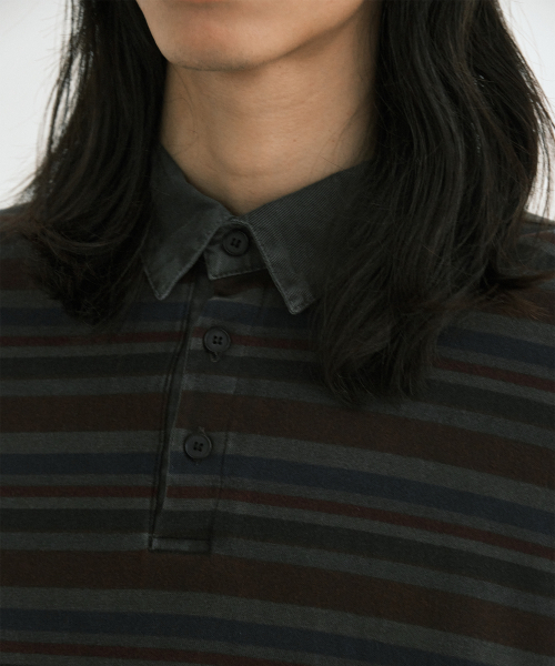 ENDOOR(エンドア)の「Vtg Evening stripe polo shirt (vtg burgundy)(ポロシャツ・メンズ・その他・1/2)」の4枚目の写真