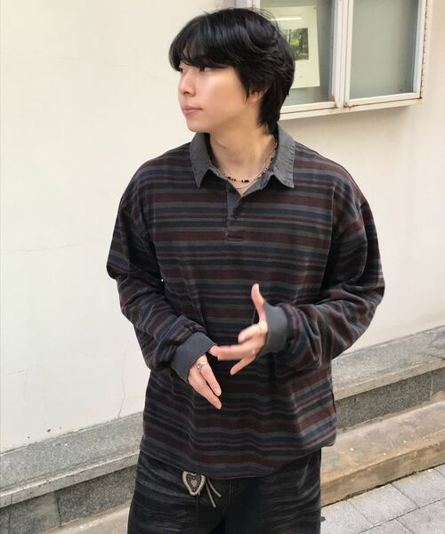 ENDOOR(エンドア)の「Vtg Evening stripe polo shirt (vtg burgundy)(ポロシャツ・メンズ・その他・1/2)」の9枚目の写真