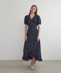 ADAUL（アダウル）の「Flower Frill Wrap Dress - Navy（ワンピース）」