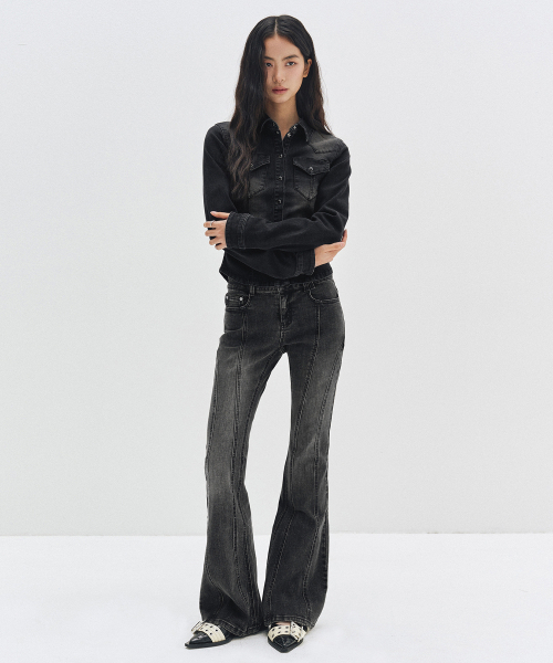 DECET WOMEN（デケット ウーマン）の「Curved Slim Low Rise Flared Jeans DCWPT011BLACK（デニムパンツ・レディース・その他・X-SMALL/SMALL/MEDIUM/LARGE）」の17枚目の写真