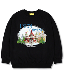 スリースノーマン オーバーサイズ スウェットクリスマスTシャツ[裏起毛]ブラック