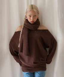 m.m.m（ムー）の「スタッドウールワンショルダーニット_ブラウン（ニット/セーター）」