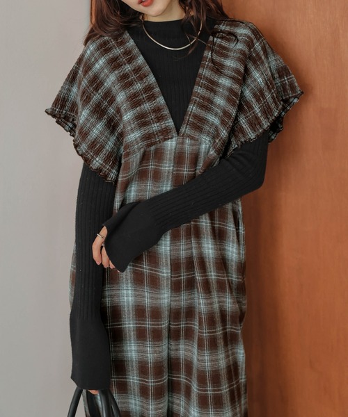 SUGAR BISKET(シュガービスケット)の「チェック柄 シャーリングサロペット(サロペット/オーバーオール・レディース・ブラウン/レッド/ネイビー・フリー)」の9枚目の写真