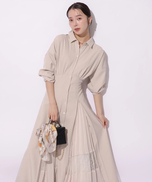 Mystrada(マイストラーダ)の「レースプリーツマチシャツワンピース(ワンピース・レディース・ピンク/ネイビー/ベージュ・38/36/34)」の2枚目の写真