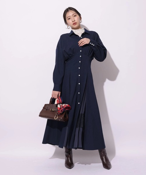 Mystrada(マイストラーダ)の「レースプリーツマチシャツワンピース(ワンピース・レディース・ピンク/ネイビー/ベージュ・38/36/34)」の8枚目の写真