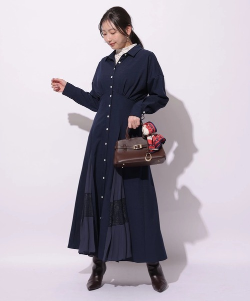 Mystrada(マイストラーダ)の「レースプリーツマチシャツワンピース(ワンピース・レディース・ピンク/ネイビー/ベージュ・38/36/34)」の9枚目の写真