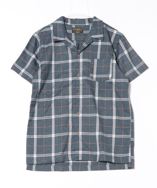 HOUSTON（ヒューストン）の「【HOUSTON】ポリエステルチェックシャツ（シャツ/ブラウス・メンズ・ベージュ/ブルー/グレー・MEDIUM/X-LARGE/LARGE）」の3枚目の写真