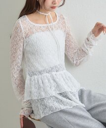 mystic（ミスティック）の「【レイヤードスタイルに◎】《IVO / レース / ラインストーン》ドットティアードプルオーバー（Tシャツ/カットソー）」