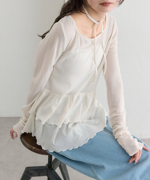 mystic（ミスティック）の「【レイヤードスタイルに◎】《IVO / レース / ラインストーン》ドットティアードプルオーバー（Tシャツ/カットソー・レディース・ホワイト/オフホワイト/ブラック/アイボリー・FREE）」の8枚目の写真