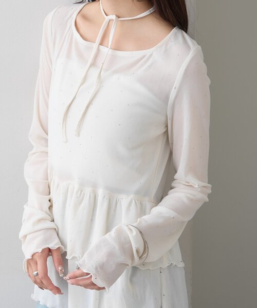 mystic（ミスティック）の「【レイヤードスタイルに◎】《IVO / レース / ラインストーン》ドットティアードプルオーバー（Tシャツ/カットソー・レディース・ホワイト/オフホワイト/ブラック/アイボリー・FREE）」の10枚目の写真