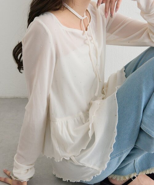 mystic（ミスティック）の「【レイヤードスタイルに◎】《IVO / レース / ラインストーン》ドットティアードプルオーバー（Tシャツ/カットソー・レディース・ホワイト/オフホワイト/ブラック/アイボリー・FREE）」の11枚目の写真