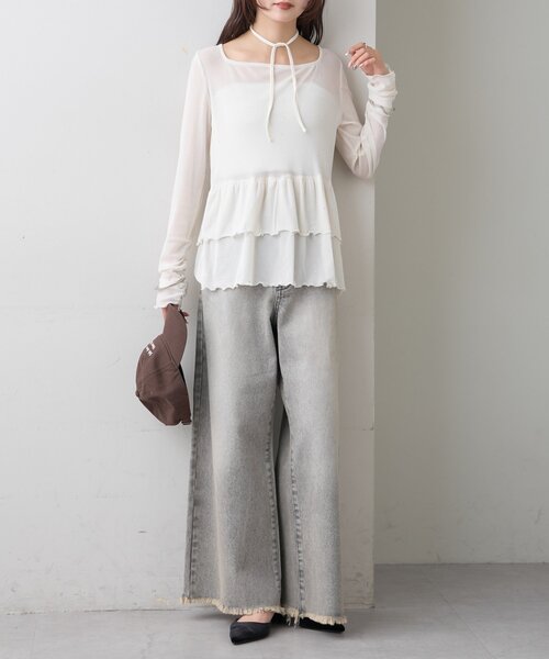 mystic（ミスティック）の「【レイヤードスタイルに◎】《IVO / レース / ラインストーン》ドットティアードプルオーバー（Tシャツ/カットソー・レディース・ホワイト/オフホワイト/ブラック/アイボリー・FREE）」の14枚目の写真