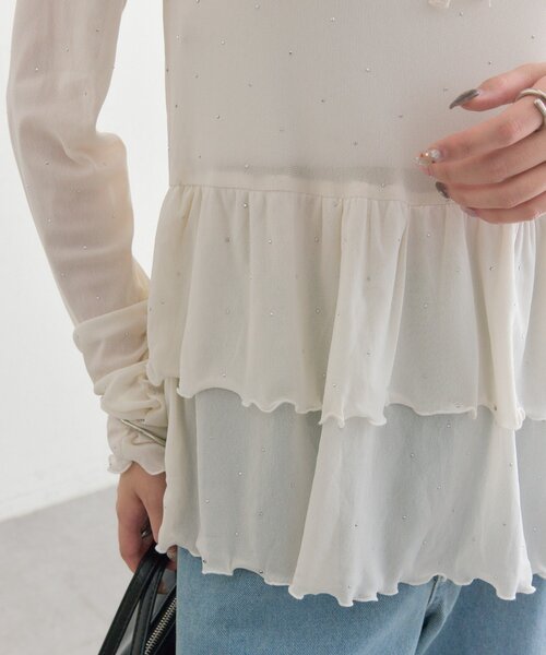 mystic（ミスティック）の「【レイヤードスタイルに◎】《IVO / レース / ラインストーン》ドットティアードプルオーバー（Tシャツ/カットソー・レディース・ホワイト/オフホワイト/ブラック/アイボリー・FREE）」の18枚目の写真