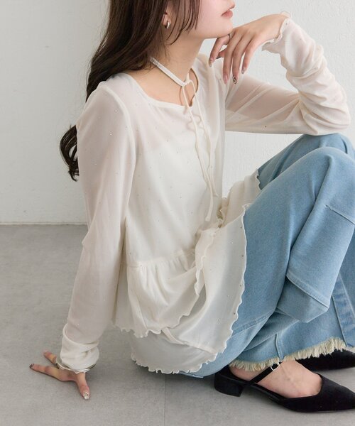 mystic（ミスティック）の「【レイヤードスタイルに◎】《IVO / レース / ラインストーン》ドットティアードプルオーバー（Tシャツ/カットソー・レディース・ホワイト/オフホワイト/ブラック/アイボリー・FREE）」の19枚目の写真