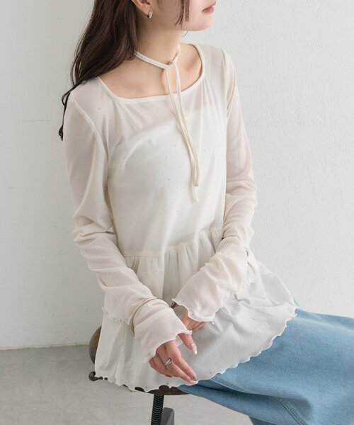 mystic（ミスティック）の「【レイヤードスタイルに◎】《IVO / レース / ラインストーン》ドットティアードプルオーバー（Tシャツ/カットソー・レディース・ホワイト/オフホワイト/ブラック/アイボリー・FREE）」の21枚目の写真