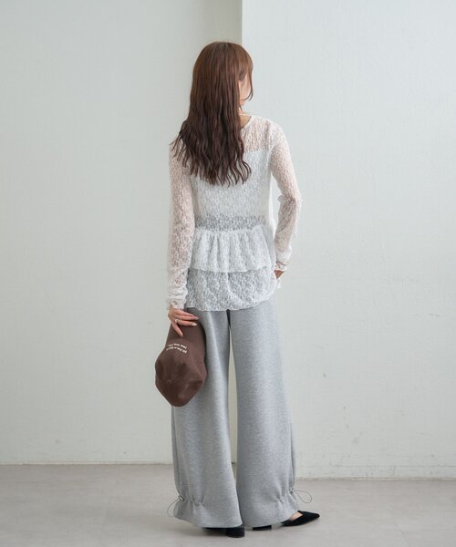 【レイヤードスタイルに◎】《IVO / レース / ラインストーン》ドットティアードプルオーバー（Tシャツ/カットソー）｜mystic（ミスティック）