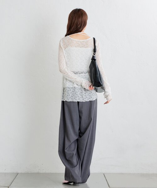 【レイヤードスタイルに◎】《IVO / レース / ラインストーン》ドットティアードプルオーバー（Tシャツ/カットソー）｜mystic（ミスティック）