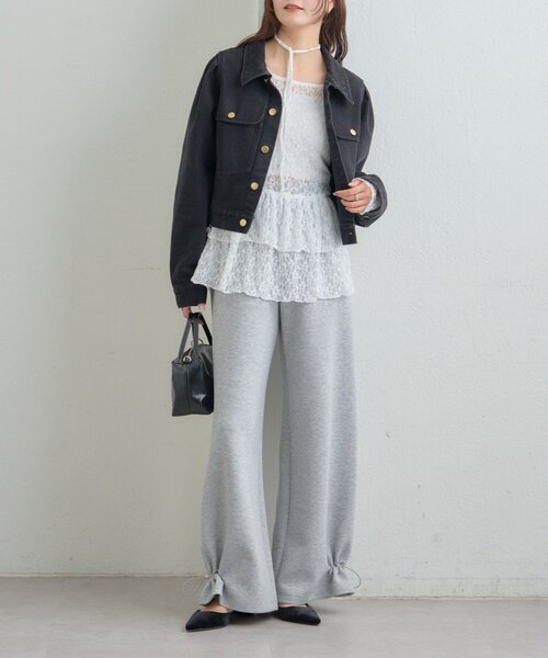 【レイヤードスタイルに◎】《IVO / レース / ラインストーン》ドットティアードプルオーバー（Tシャツ/カットソー）｜mystic（ミスティック）