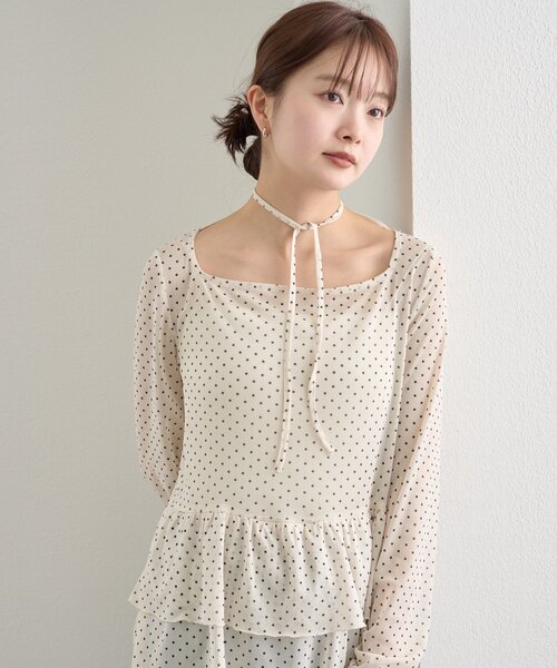 【レイヤードスタイルに◎】《IVO / レース / ラインストーン》ドットティアードプルオーバー（Tシャツ/カットソー）｜mystic（ミスティック）