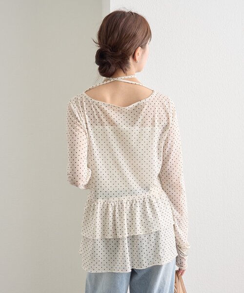 【レイヤードスタイルに◎】《IVO / レース / ラインストーン》ドットティアードプルオーバー（Tシャツ/カットソー）｜mystic（ミスティック）