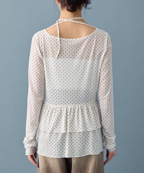 【レイヤードスタイルに◎】《IVO / レース / ラインストーン》ドットティアードプルオーバー（Tシャツ/カットソー）｜mystic（ミスティック）