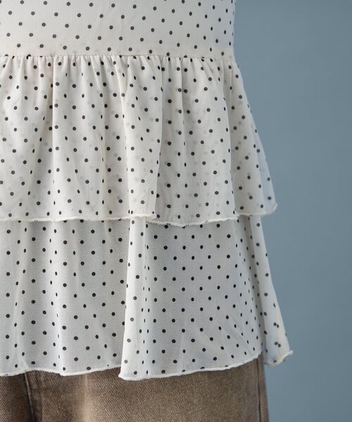 【レイヤードスタイルに◎】《IVO / レース / ラインストーン》ドットティアードプルオーバー（Tシャツ/カットソー）｜mystic（ミスティック）