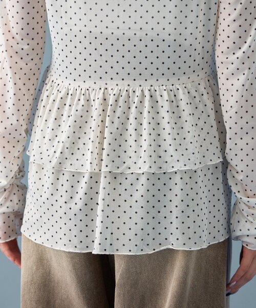 【レイヤードスタイルに◎】《IVO / レース / ラインストーン》ドットティアードプルオーバー（Tシャツ/カットソー）｜mystic（ミスティック）