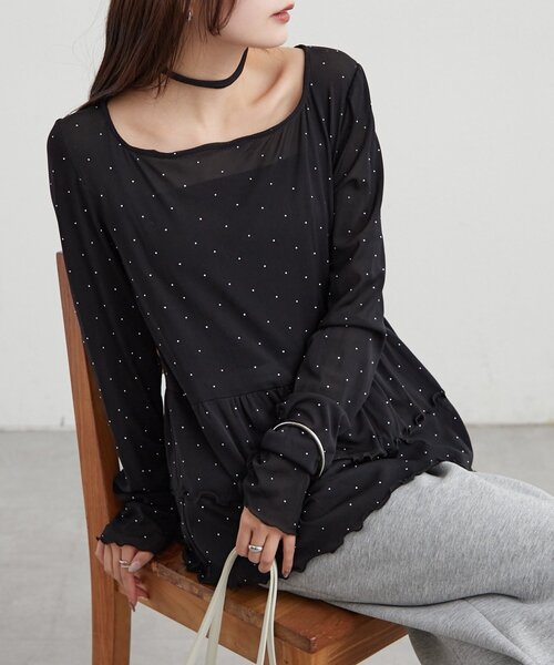 mystic（ミスティック）の「【レイヤードスタイルに◎】《IVO / レース / ラインストーン》ドットティアードプルオーバー（Tシャツ/カットソー・レディース・ホワイト/オフホワイト/ブラック/アイボリー・FREE）」の18枚目の写真