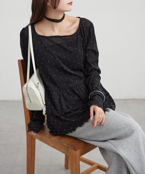 mystic（ミスティック）の「【レイヤードスタイルに◎】《IVO / レース / ラインストーン》ドットティアードプルオーバー（Tシャツ/カットソー・レディース・ホワイト/オフホワイト/ブラック/アイボリー・FREE）」の17枚目の写真