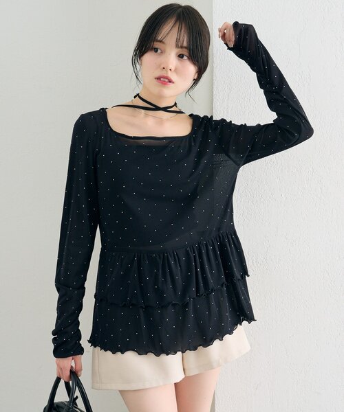 mystic（ミスティック）の「【レイヤードスタイルに◎】《IVO / レース / ラインストーン》ドットティアードプルオーバー（Tシャツ/カットソー・レディース・ホワイト/オフホワイト/ブラック/アイボリー・FREE）」の14枚目の写真