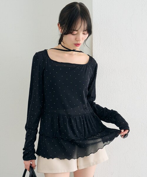 mystic（ミスティック）の「【レイヤードスタイルに◎】《IVO / レース / ラインストーン》ドットティアードプルオーバー（Tシャツ/カットソー・レディース・ホワイト/オフホワイト/ブラック/アイボリー・FREE）」の13枚目の写真