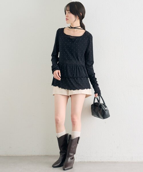 mystic（ミスティック）の「【レイヤードスタイルに◎】《IVO / レース / ラインストーン》ドットティアードプルオーバー（Tシャツ/カットソー・レディース・ホワイト/オフホワイト/ブラック/アイボリー・FREE）」の11枚目の写真