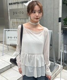mystic | 【レイヤードスタイルに◎】《IVO / レース / ラインストーン》ドットティアードプルオーバー(Tシャツ/カットソー)