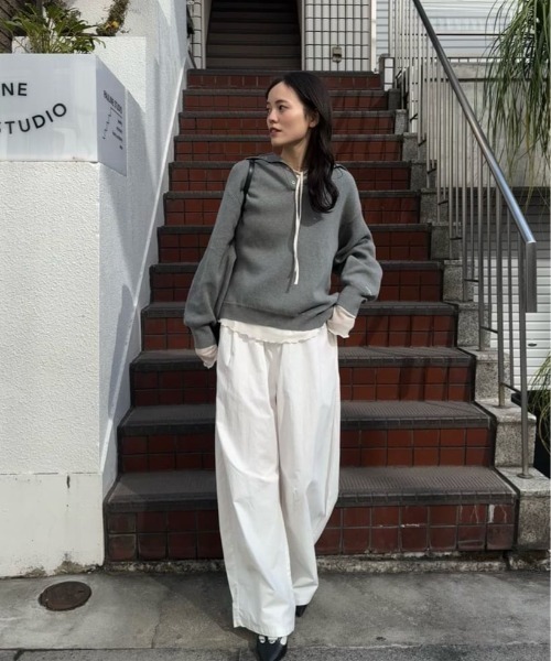 【レイヤードスタイルに◎】《IVO / レース / ラインストーン》ドットティアードプルオーバー（Tシャツ/カットソー）｜mystic（ミスティック）