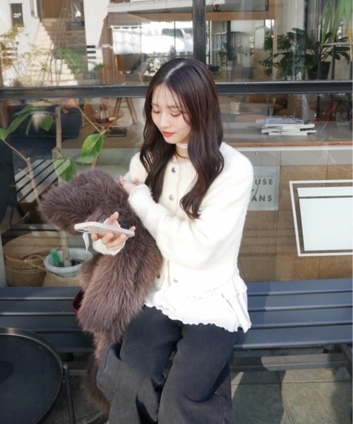 【レイヤードスタイルに◎】《IVO / レース / ラインストーン》ドットティアードプルオーバー（Tシャツ/カットソー）｜mystic（ミスティック）