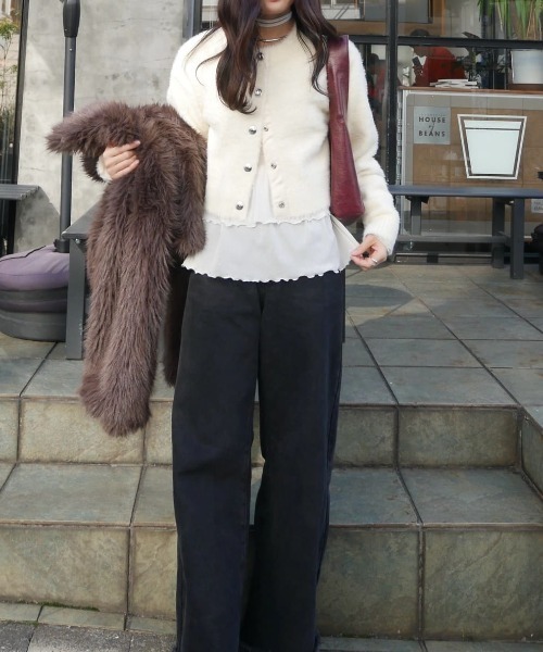 【レイヤードスタイルに◎】《IVO / レース / ラインストーン》ドットティアードプルオーバー（Tシャツ/カットソー）｜mystic（ミスティック）