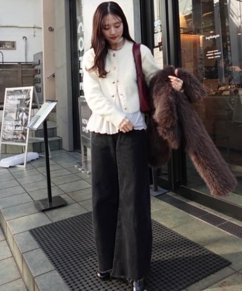 【レイヤードスタイルに◎】《IVO / レース / ラインストーン》ドットティアードプルオーバー（Tシャツ/カットソー）｜mystic（ミスティック）