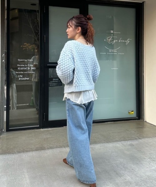 【レイヤードスタイルに◎】《IVO / レース / ラインストーン》ドットティアードプルオーバー（Tシャツ/カットソー）｜mystic（ミスティック）