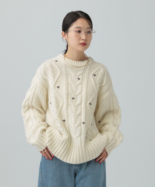 LEPSIM（レプシィム）の「3ゲージネップケーブルプルオーバー　637994（ニット/セーター・レディース・アイボリー/チャコールグレー・FREE）」の18枚目の写真