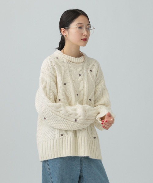 LEPSIM（レプシィム）の「3ゲージネップケーブルプルオーバー　637994（ニット/セーター・レディース・アイボリー/チャコールグレー・FREE）」の19枚目の写真