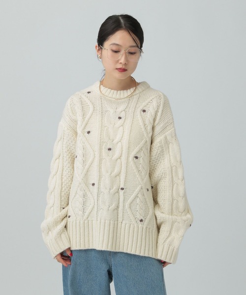 LEPSIM（レプシィム）の「3ゲージネップケーブルプルオーバー　637994（ニット/セーター・レディース・アイボリー/チャコールグレー・FREE）」の20枚目の写真